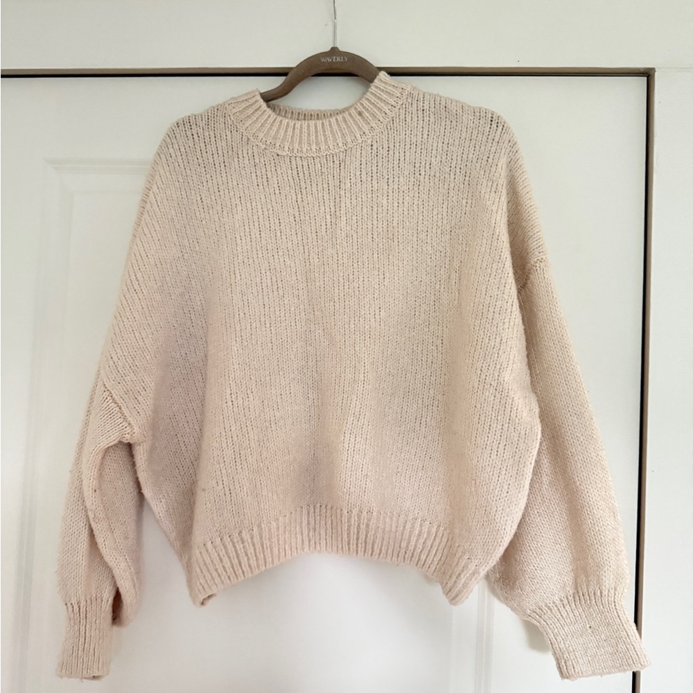 Pink Rose Cream Chunky Knit Crew Neck Sweater
